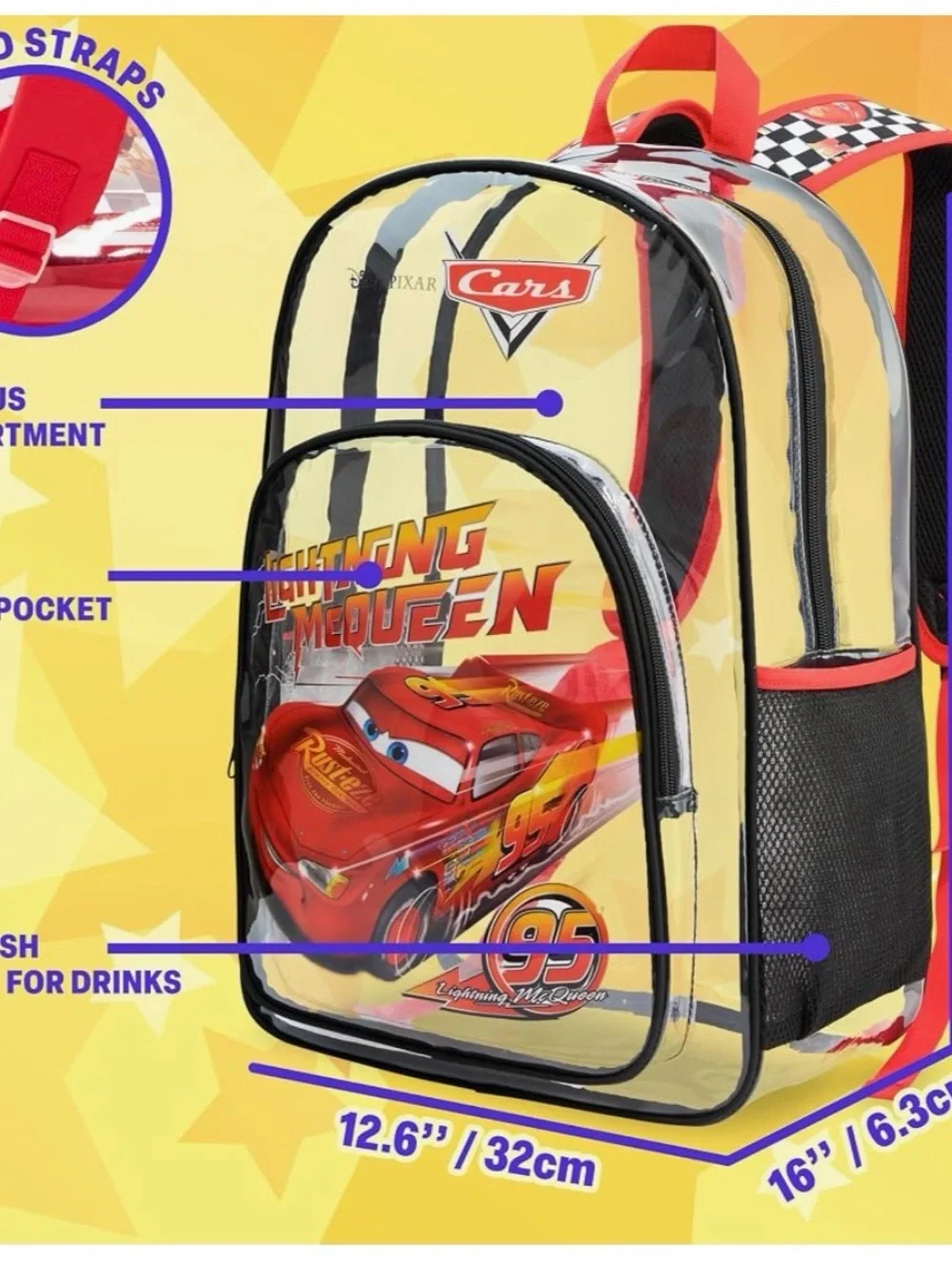 Lightning McQueen Clear Red Kids Backpack NEW BAG ONLY